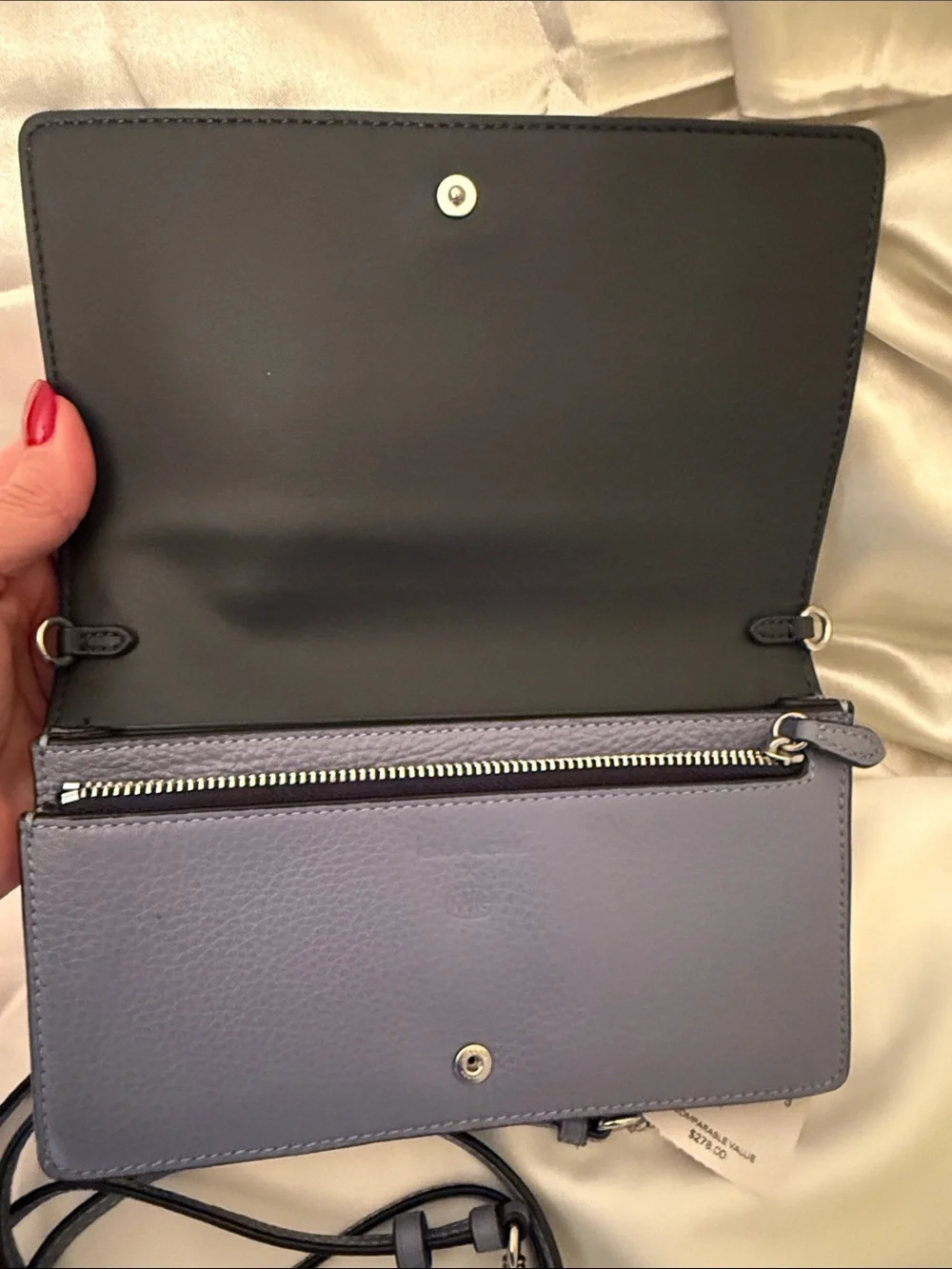 💜Coach Pre Owned Excellent Chalk /Lavender Floral Print Slim Crossbody Wallet -